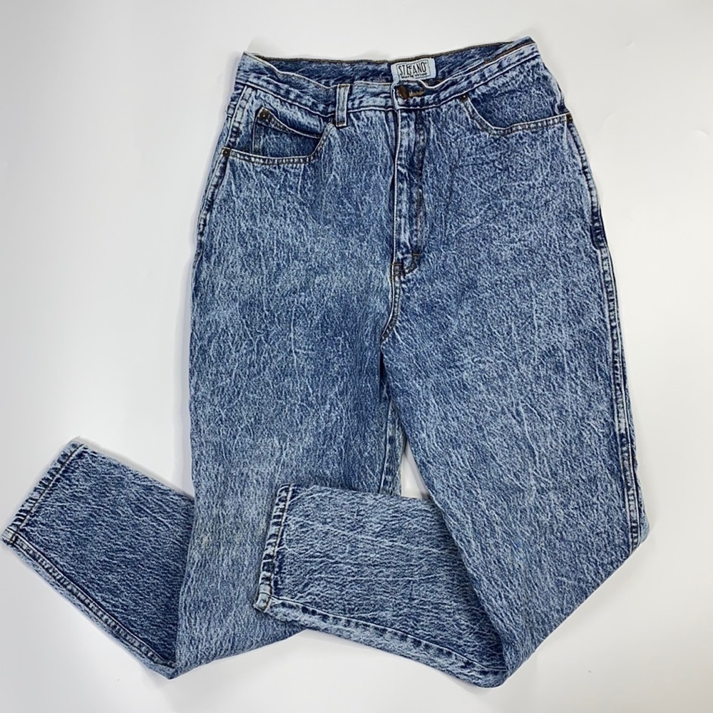 Vintage Steffano Worn Wide Acid Wash Jeans Size 14 (30x29)